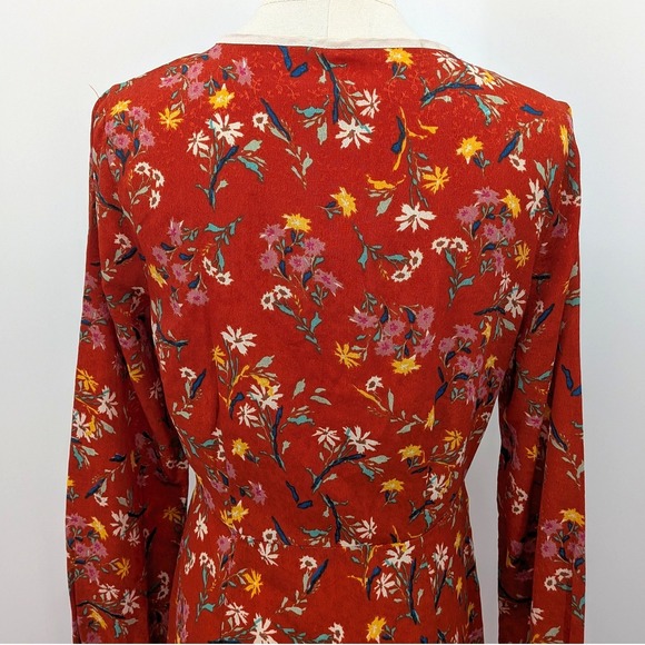 Free People Red Floral Wrap Dress Boho Romantic Cottagecore NWT Size 8 Midi - Picture 8 of 15